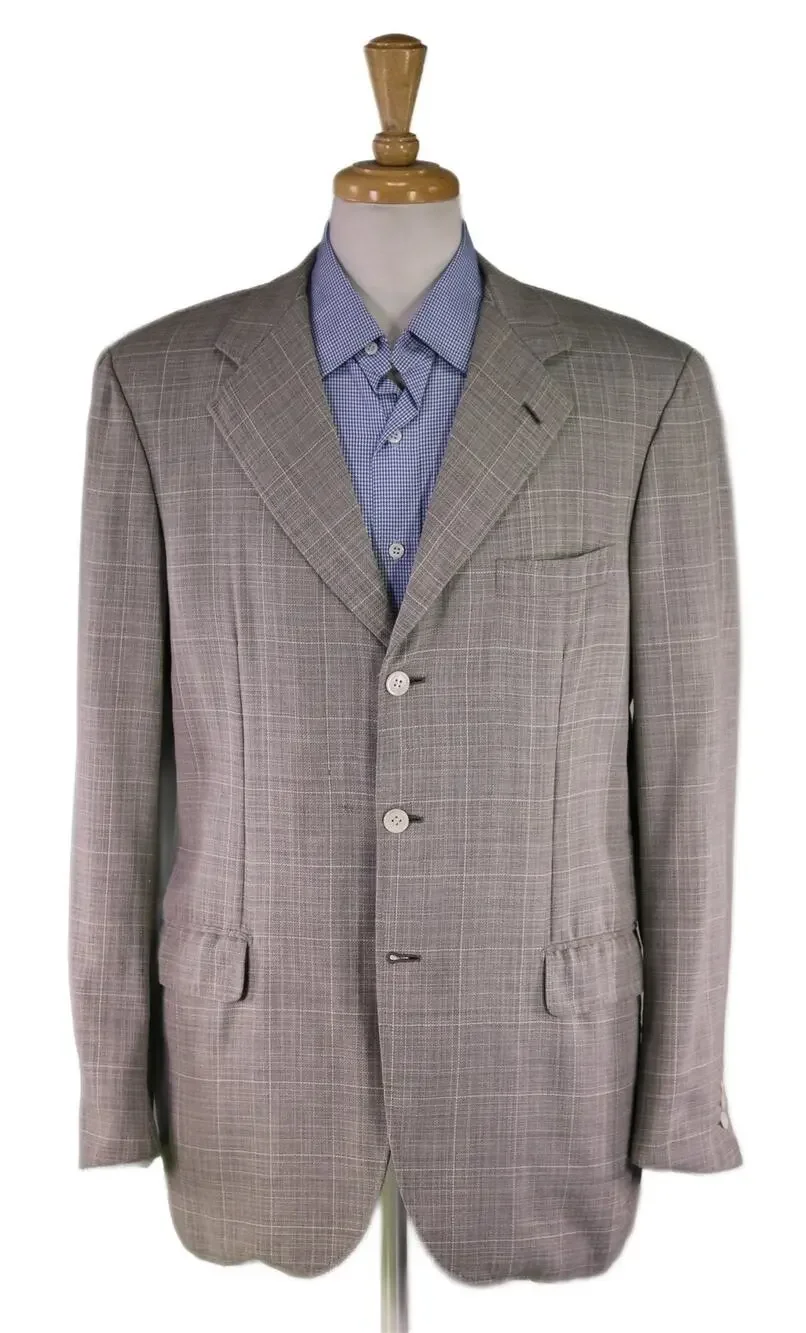 Brioni Nomentano Gray Knit Windowpane Wool Blazer Sportcoat 41R 42R